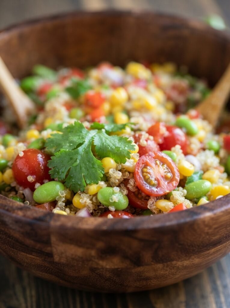 vegan quinoa stir fry with cilantro and tomatoes